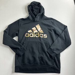 Adidas‎ Sweatshirt Hoodie Men's Size L Black Camo TreFoil Graphic Logo Sweater